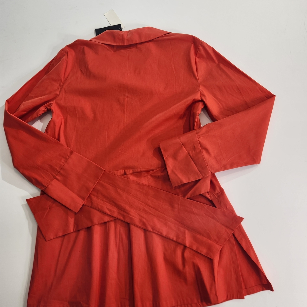 Natori Women's Collared Tunic Blouse Size S Cotton Poplin Tie Front Orange 01 - Picture 11 of 16